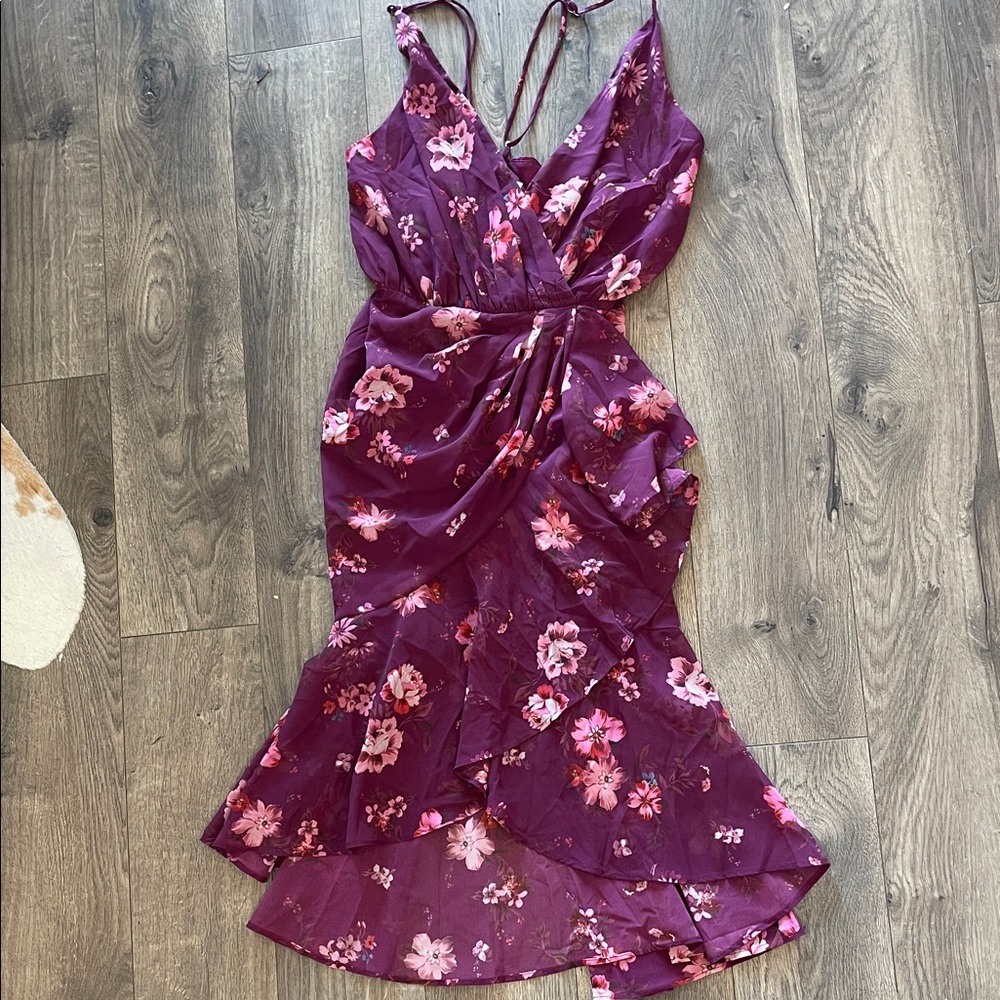 LPA Asymmetrical Floral Dress in Purple and Pink